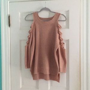 Rebellious One Sweaters - Blush open shoulder distressed sweater Rebellious One Sweaters - Blush open shoulder distressed sweater